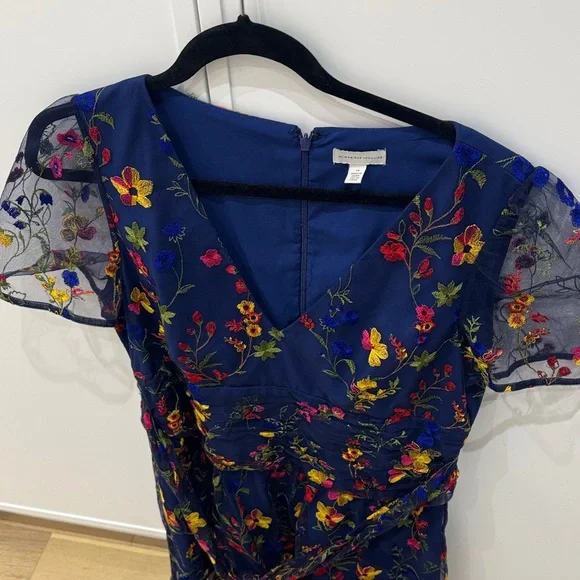 Monique Lhuillier Navy Floral Embroidered dress - Picture 3 of 3